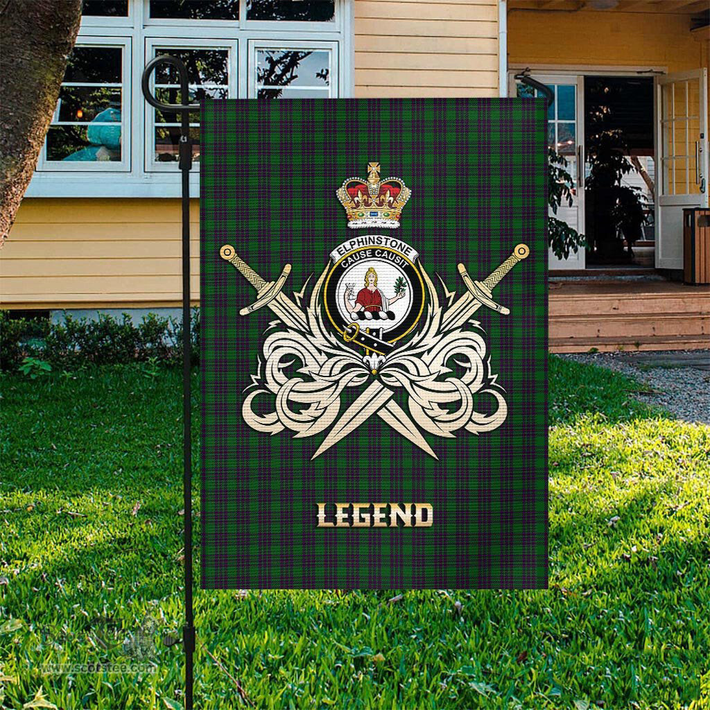 ScotsTee Shop Scottish Elphinstone Clan Crest Tartan Flag The Golden Sword of Courageous Legacy Flag