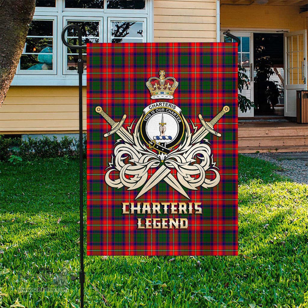ScotsTee Shop Scottish Charteris Clan Crest Tartan Flag The Golden Sword of Courageous Legacy Flag