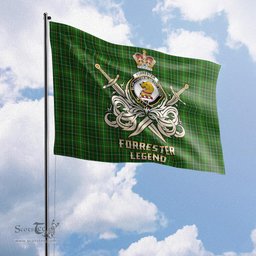 ScotsTee Shop Scottish Forrester Hunting Clan Crest Tartan Flag The Golden Sword of Courageous Legacy Flag