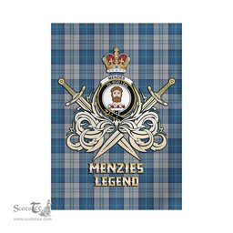 ScotsTee Shop Scottish Menzies Dress Blue and White Clan Crest Tartan Flag The Golden Sword of Courageous Legacy Flag