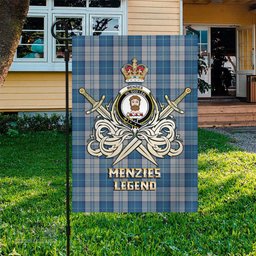ScotsTee Shop Scottish Menzies Dress Blue and White Clan Crest Tartan Flag The Golden Sword of Courageous Legacy Flag