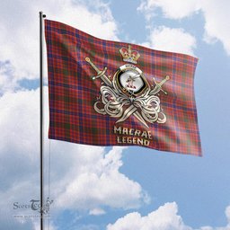 ScotsTee Shop Scottish MacRae Ancient Clan Crest Tartan Flag The Golden Sword of Courageous Legacy Flag
