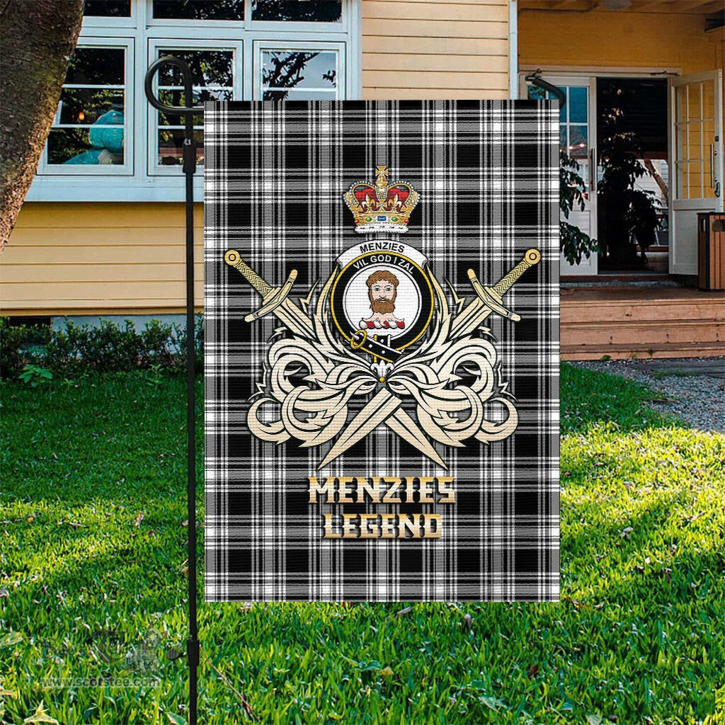ScotsTee Shop Scottish Menzies Black and White Clan Crest Tartan Flag The Golden Sword of Courageous Legacy Flag