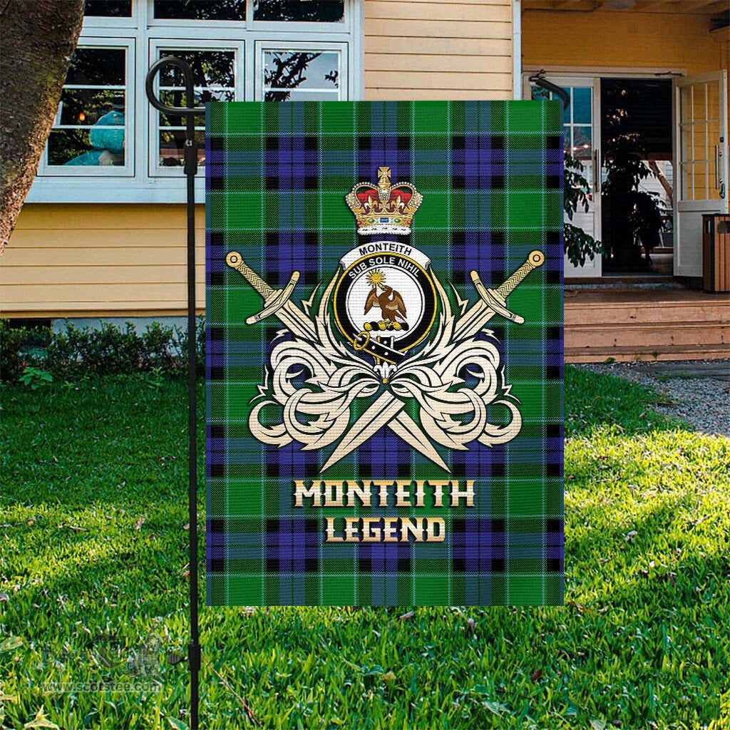 ScotsTee Shop Scottish Monteith Clan Crest Tartan Flag The Golden Sword of Courageous Legacy Flag