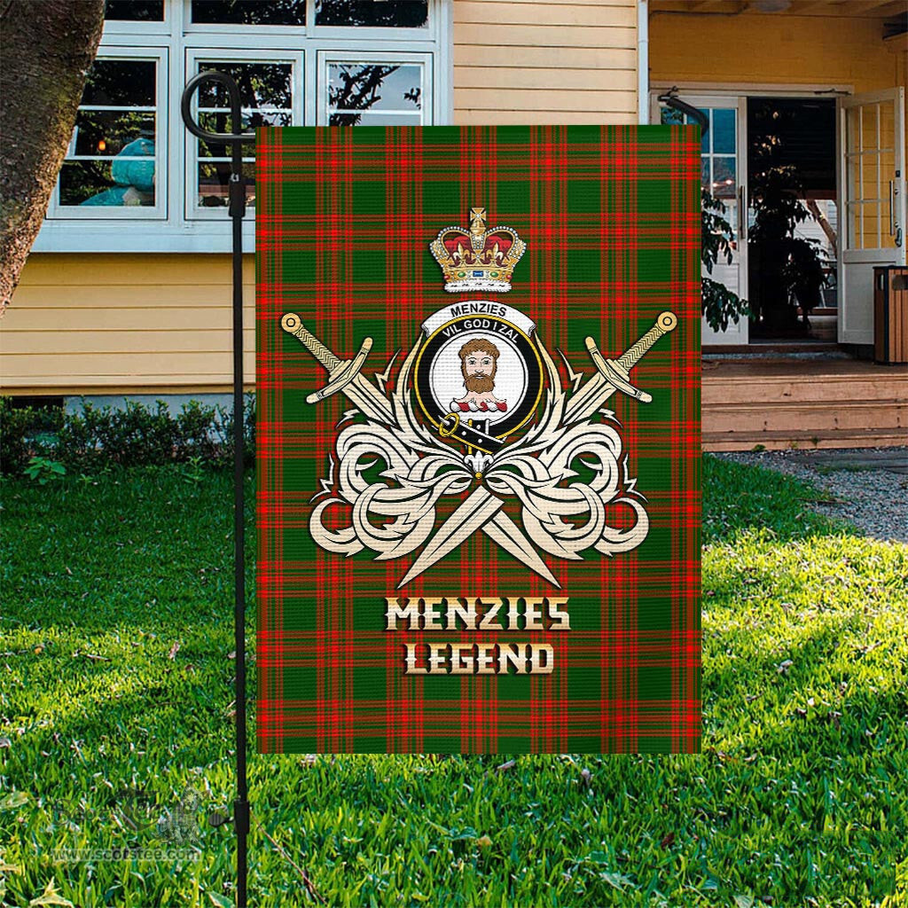 ScotsTee Shop Scottish Menzies Green Modern Clan Crest Tartan Flag The Golden Sword of Courageous Legacy Flag