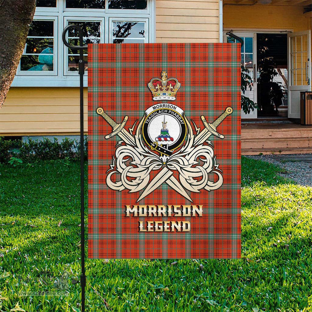 ScotsTee Shop Scottish Morrison Red Ancient Clan Crest Tartan Flag The Golden Sword of Courageous Legacy Flag