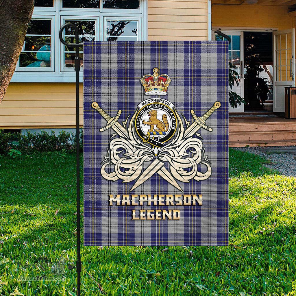 ScotsTee Shop Scottish MacPherson Dress Blue Clan Crest Tartan Flag The Golden Sword of Courageous Legacy Flag