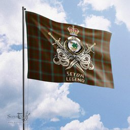 ScotsTee Shop Scottish Seton Hunting Clan Crest Tartan Flag The Golden Sword of Courageous Legacy Flag