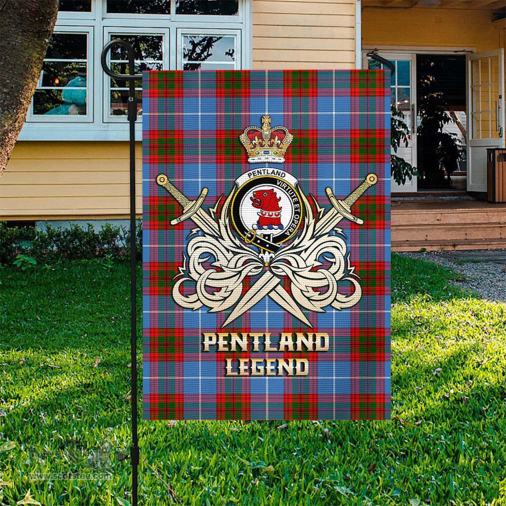 ScotsTee Shop Scottish Pentland Clan Crest Tartan Flag The Golden Sword of Courageous Legacy Flag