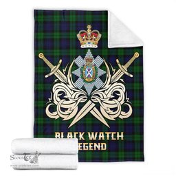 ScotsTee Shop Scottish Black Watch Clan Crest Tartan Blanket The Golden Sword of Courageous Legacy Blanket