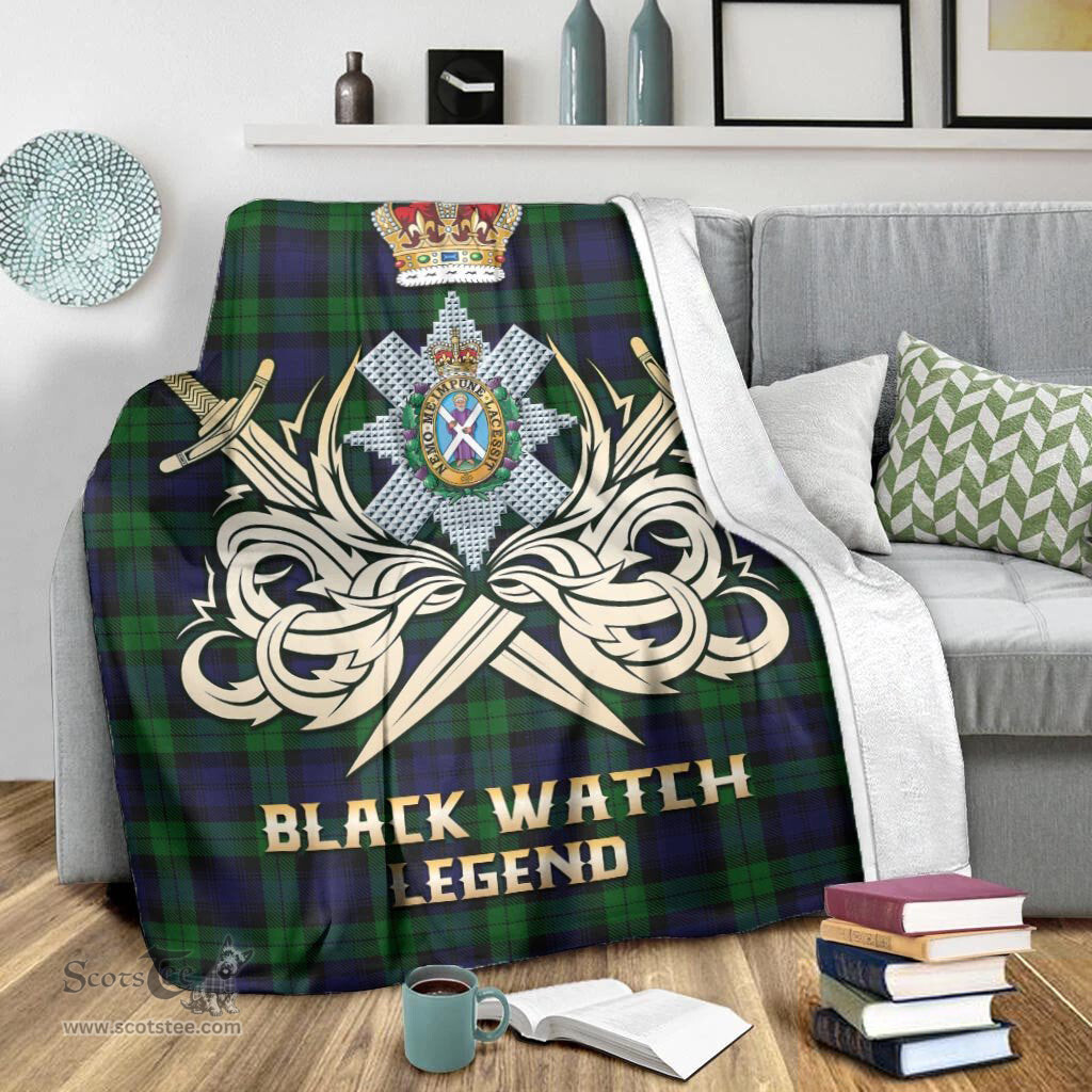 ScotsTee Shop Scottish Black Watch Clan Crest Tartan Blanket The Golden Sword of Courageous Legacy Blanket