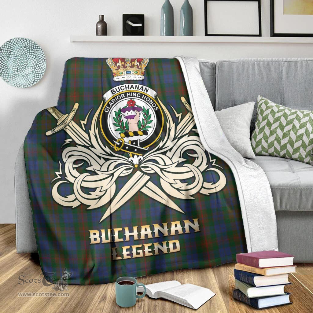 ScotsTee Shop Scottish Buchanan Hunting Clan Crest Tartan Blanket The Golden Sword of Courageous Legacy Blanket