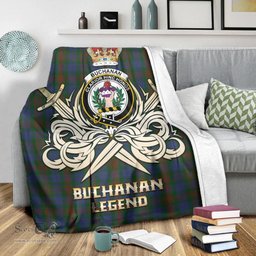 ScotsTee Shop Scottish Buchanan Hunting Clan Crest Tartan Blanket The Golden Sword of Courageous Legacy Blanket