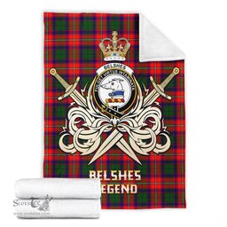 ScotsTee Shop Scottish Belshes Clan Crest Tartan Blanket The Golden Sword of Courageous Legacy Blanket