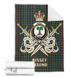 ScotsTee Shop Scottish Bisset Clan Crest Tartan Blanket The Golden Sword of Courageous Legacy Blanket