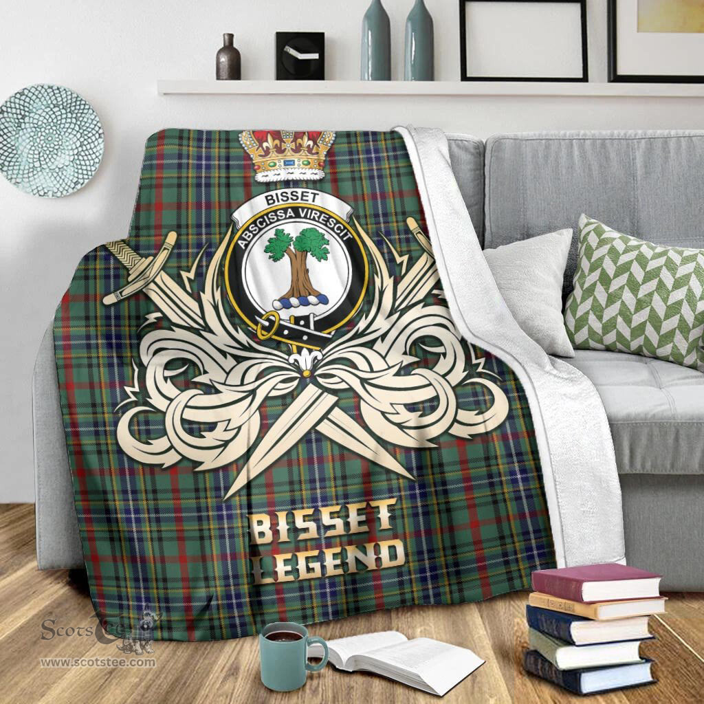 ScotsTee Shop Scottish Bisset Clan Crest Tartan Blanket The Golden Sword of Courageous Legacy Blanket