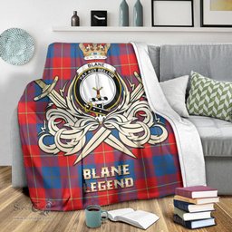 ScotsTee Shop Scottish Blane Clan Crest Tartan Blanket The Golden Sword of Courageous Legacy Blanket