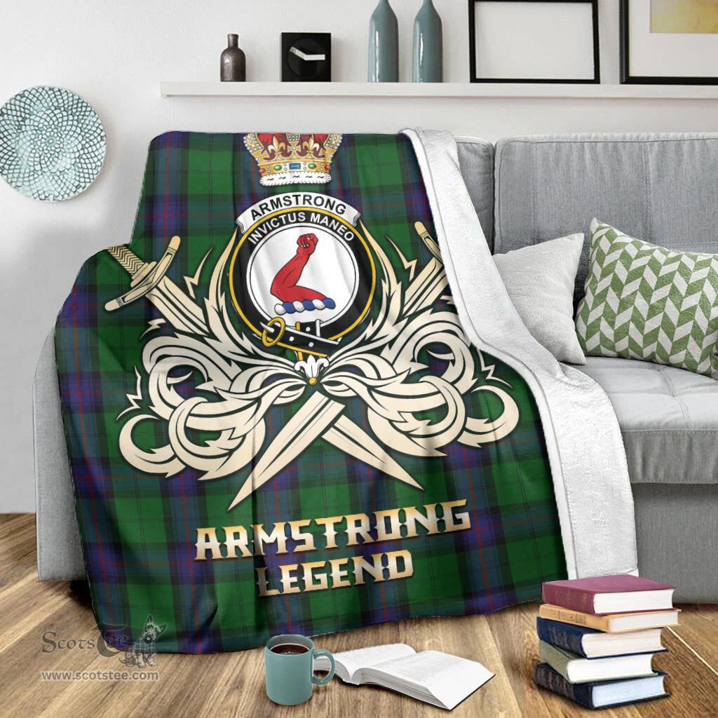 ScotsTee Shop Scottish Armstrong Clan Crest Tartan Blanket The Golden Sword of Courageous Legacy Blanket