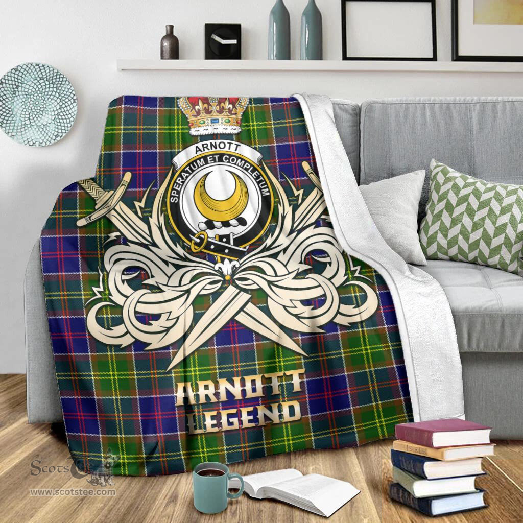 ScotsTee Shop Scottish Arnott Clan Crest Tartan Blanket The Golden Sword of Courageous Legacy Blanket