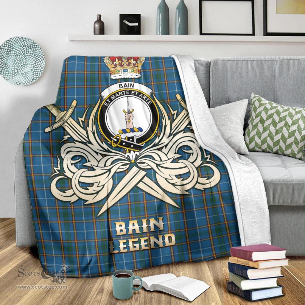 ScotsTee Shop Scottish Bain Clan Crest Tartan Blanket The Golden Sword of Courageous Legacy Blanket