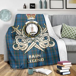 ScotsTee Shop Scottish Bain Clan Crest Tartan Blanket The Golden Sword of Courageous Legacy Blanket