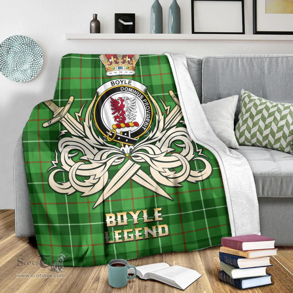 ScotsTee Shop Scottish Boyle Clan Crest Tartan Blanket The Golden Sword of Courageous Legacy Blanket