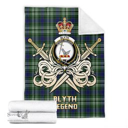 ScotsTee Shop Scottish Blyth Clan Crest Tartan Blanket The Golden Sword of Courageous Legacy Blanket