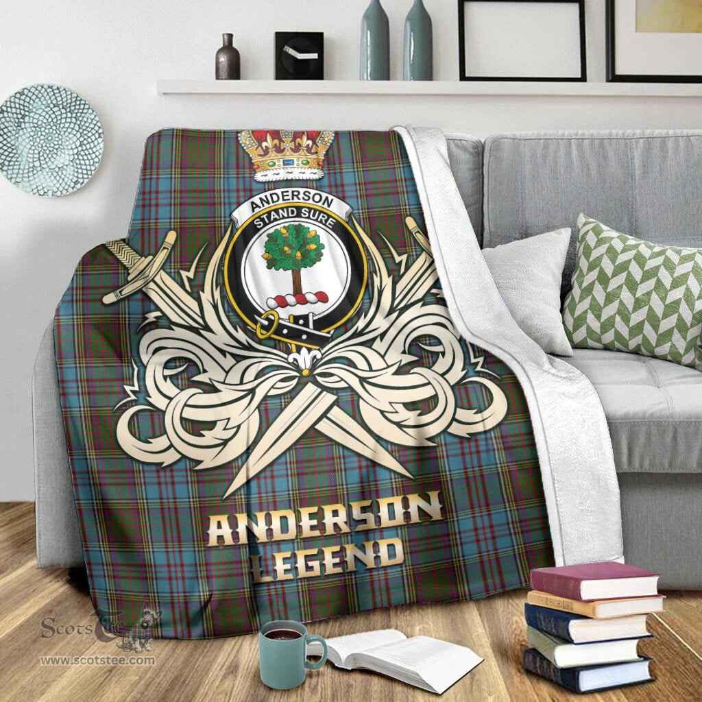 ScotsTee Shop Scottish Anderson Clan Crest Tartan Blanket The Golden Sword of Courageous Legacy Blanket