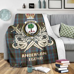 ScotsTee Shop Scottish Anderson Clan Crest Tartan Blanket The Golden Sword of Courageous Legacy Blanket