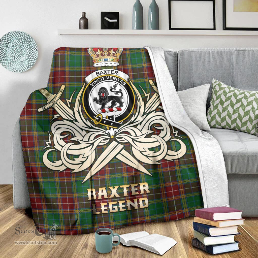 ScotsTee Shop Scottish Baxter Clan Crest Tartan Blanket The Golden Sword of Courageous Legacy Blanket