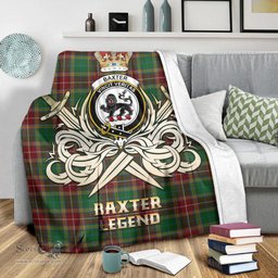 ScotsTee Shop Scottish Baxter Clan Crest Tartan Blanket The Golden Sword of Courageous Legacy Blanket