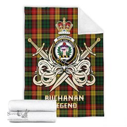 ScotsTee Shop Scottish Buchanan Clan Crest Tartan Blanket The Golden Sword of Courageous Legacy Blanket