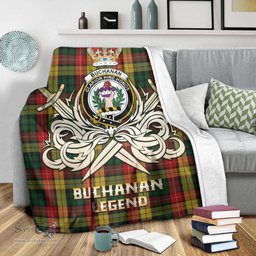 ScotsTee Shop Scottish Buchanan Clan Crest Tartan Blanket The Golden Sword of Courageous Legacy Blanket