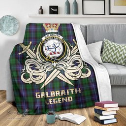ScotsTee Shop Scottish Galbraith Clan Crest Tartan Blanket The Golden Sword of Courageous Legacy Blanket