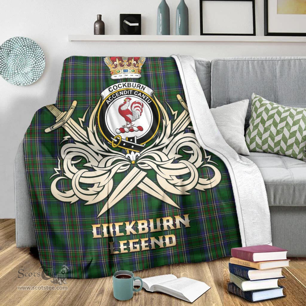 ScotsTee Shop Scottish Cockburn Clan Crest Tartan Blanket The Golden Sword of Courageous Legacy Blanket