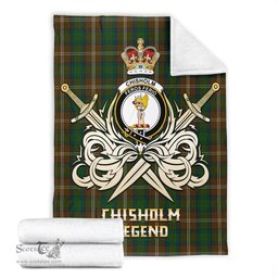 ScotsTee Shop Scottish Chisholm Hunting Clan Crest Tartan Blanket The Golden Sword of Courageous Legacy Blanket