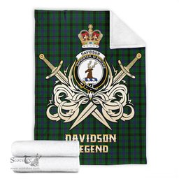 ScotsTee Shop Scottish Davidson Clan Crest Tartan Blanket The Golden Sword of Courageous Legacy Blanket