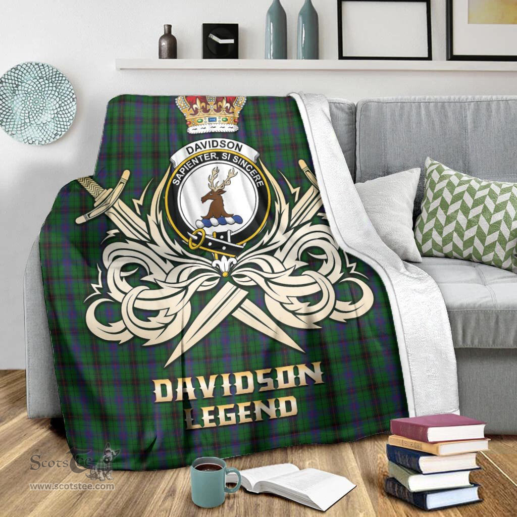 ScotsTee Shop Scottish Davidson Clan Crest Tartan Blanket The Golden Sword of Courageous Legacy Blanket