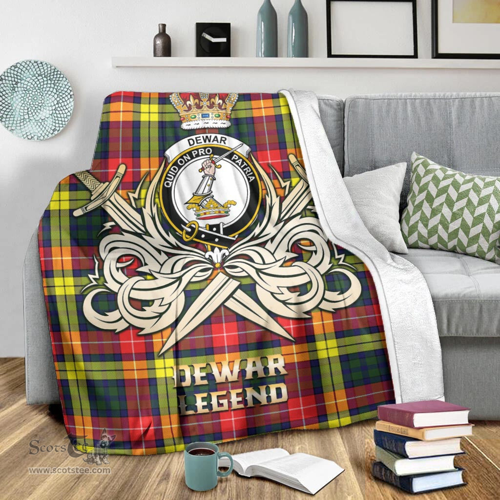 ScotsTee Shop Scottish Dewar Clan Crest Tartan Blanket The Golden Sword of Courageous Legacy Blanket