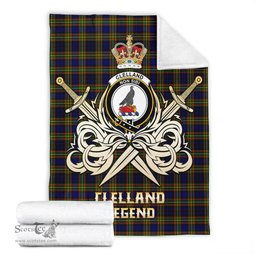 ScotsTee Shop Scottish Clelland Modern Clan Crest Tartan Blanket The Golden Sword of Courageous Legacy Blanket