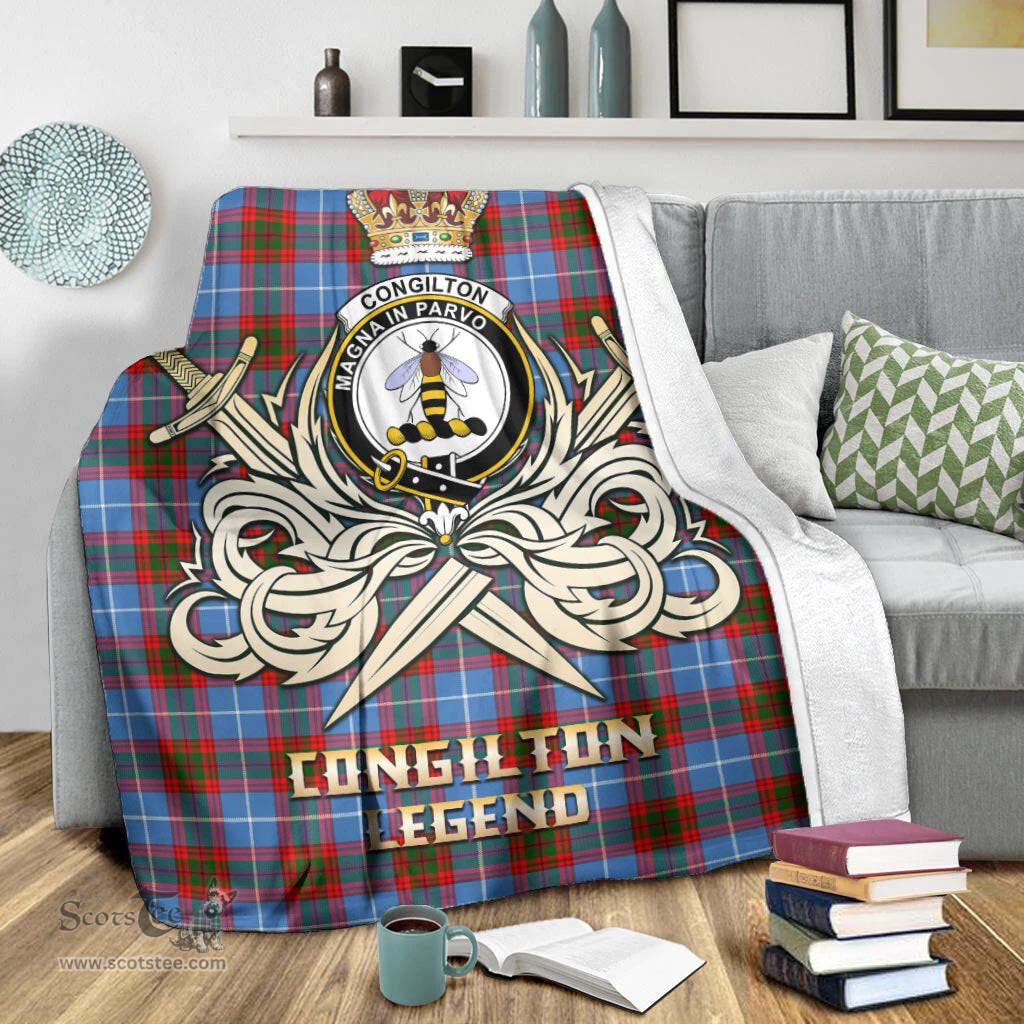 ScotsTee Shop Scottish Congilton Clan Crest Tartan Blanket The Golden Sword of Courageous Legacy Blanket