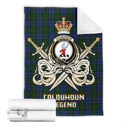 ScotsTee Shop Scottish Colquhoun Clan Crest Tartan Blanket The Golden Sword of Courageous Legacy Blanket