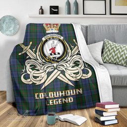 ScotsTee Shop Scottish Colquhoun Clan Crest Tartan Blanket The Golden Sword of Courageous Legacy Blanket