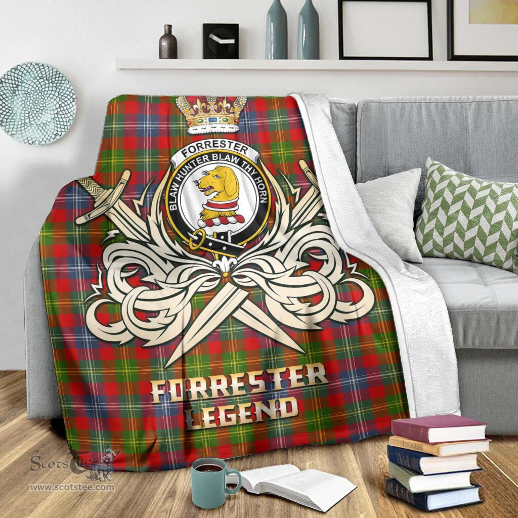 ScotsTee Shop Scottish Forrester Modern Clan Crest Tartan Blanket The Golden Sword of Courageous Legacy Blanket
