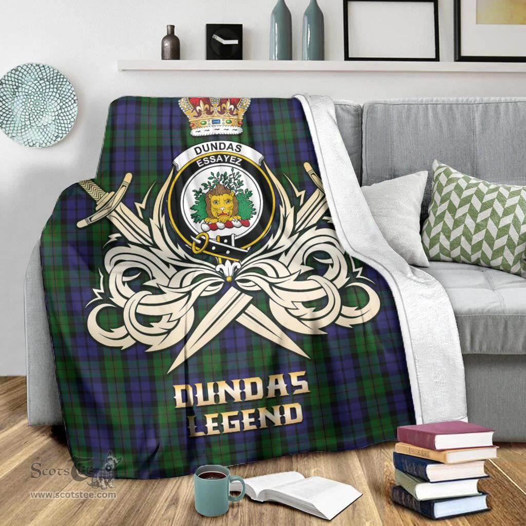 ScotsTee Shop Scottish Dundas Clan Crest Tartan Blanket The Golden Sword of Courageous Legacy Blanket
