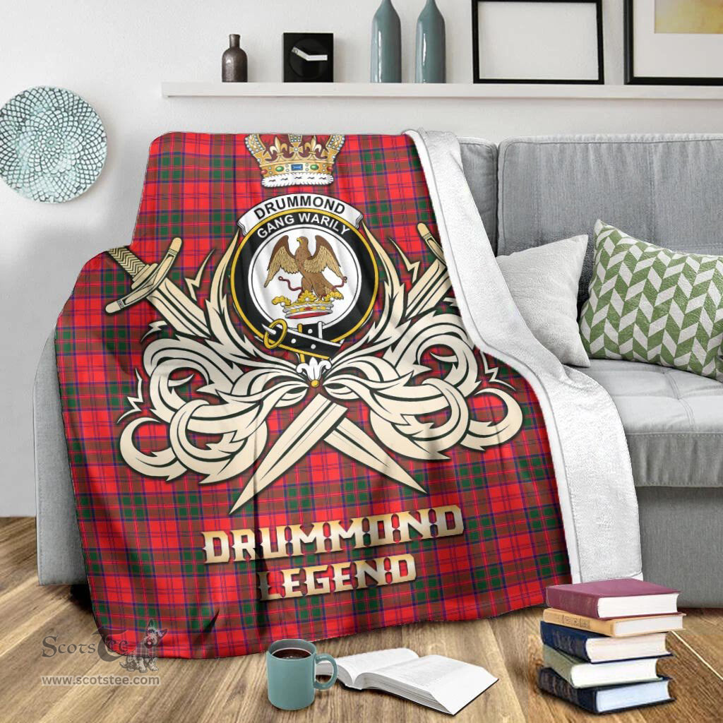 ScotsTee Shop Scottish Drummond Modern Clan Crest Tartan Blanket The Golden Sword of Courageous Legacy Blanket