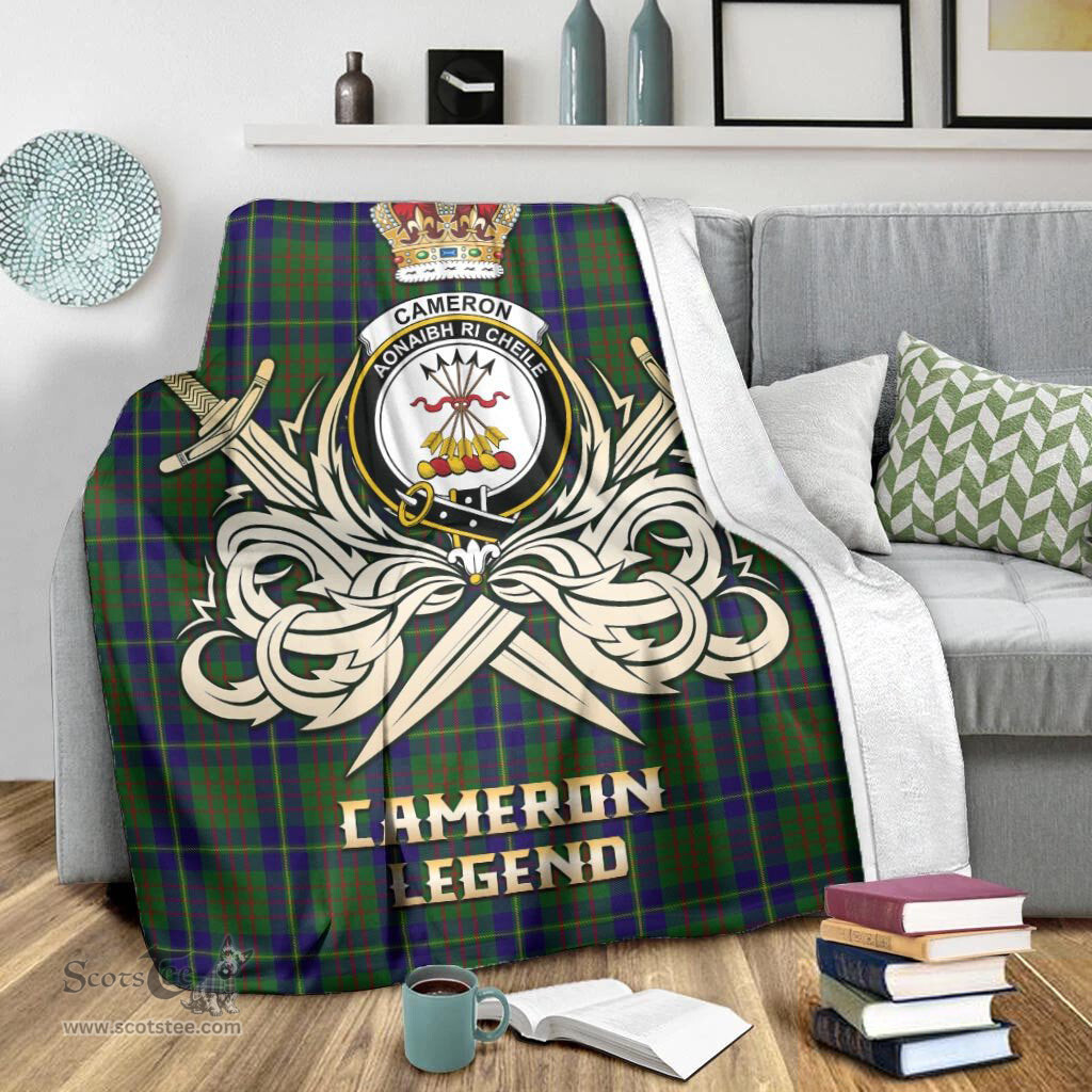 ScotsTee Shop Scottish Cameron of Lochiel Hunting Clan Crest Tartan Blanket The Golden Sword of Courageous Legacy Blanket