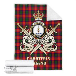 ScotsTee Shop Scottish Charteris Clan Crest Tartan Blanket The Golden Sword of Courageous Legacy Blanket