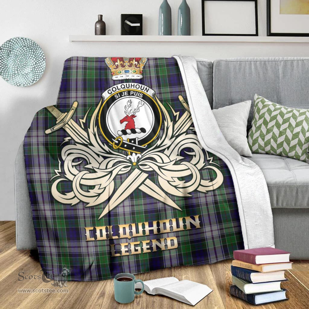 ScotsTee Shop Scottish Colquhoun Dress Clan Crest Tartan Blanket The Golden Sword of Courageous Legacy Blanket