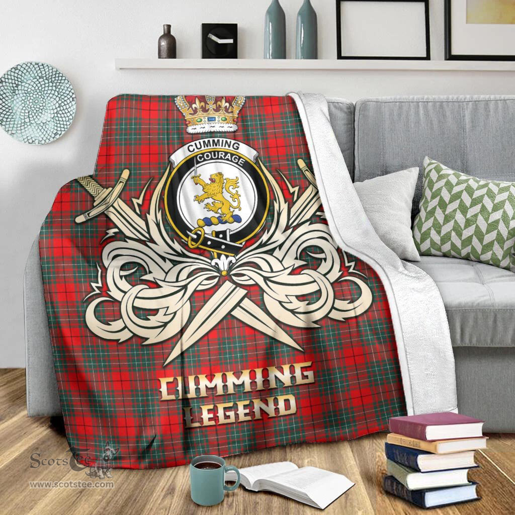 ScotsTee Shop Scottish Cumming Modern Clan Crest Tartan Blanket The Golden Sword of Courageous Legacy Blanket